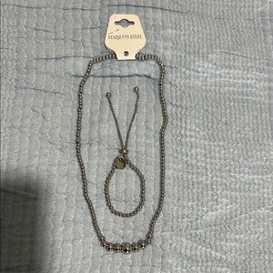 Stainless Steel Silver Beaded Necklace and Bracelet Set